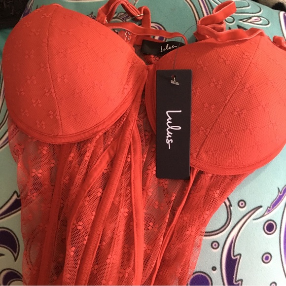 Red Mesh Corset Bodysuit XL - NWT - Picture 7 of 9